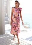 LASCANA Midikleid mit R&uuml;schen&auml;rmeln und Blumendruck leichtes Sommerkleid,