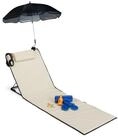 relaxdays Gartenliege Strandmatte mit Sonnenschirm, Beige