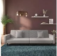 vidaXL Sofa vidaXL Schlafsofa 2-Sitzer mit 2 Kissen Hellgrau Samt