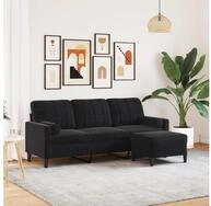 vidaXL Sofa, 3-Sitzer-Sofa mit Hocker Schwarz 180 cm Samt