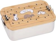 L&Auml;SSIG Lunchbox Bamboo Happy Prints, Bambus, Edelstahl, (1-tlg), mit Holzdeckel