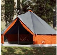 vidaXL Angelzelt, Tipi-Familienzelt 12 Personen Grau und Orange Wasserdicht
