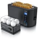 Arendo Fr&uuml;hst&uuml;cks-Set (2-tlg), 4-Scheiben Langschlitz Toaster, 6er Eierkocher,