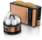 Arendo Fr&uuml;hst&uuml;cks-Set 2-Scheiben Langschlitz Toaster, 7er Eierkocher, Kupfer