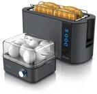 Arendo Fr&uuml;hst&uuml;cks-Set (2-tlg), 4-Scheiben Langschlitz Toaster, 8er Eierkocher, Cool