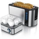 Arendo Fr&uuml;hst&uuml;cks-Set (2-tlg), 4-Scheiben Langschlitz Toaster, 8er Eierkocher,