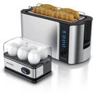 Arendo Fr&uuml;hst&uuml;cks-Set 4-Scheiben Langschlitz Toaster, 6er Eierkocher, Silber