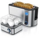 Arendo Fr&uuml;hst&uuml;cks-Set 4-Scheiben Langschlitz Toaster, 8er Eierkocher, Silber