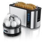 Arendo Fr&uuml;hst&uuml;cks-Set 4-Scheiben Langschlitz Toaster, 7er Eierkocher, Silber