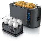 Arendo Fr&uuml;hst&uuml;cks-Set 4-Scheiben Langschlitz Toaster, 6er Eierkocher, Cool...