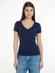 Tommy Jeans Kurzarmshirt TJW SLIM ESSENTIAL RIB V SHORT SLEEVE mit gerippter