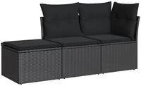 vidaXL Gartenlounge-Set, 3-tlg. Garten-Sofagarnitur mit Kissen Schwarz Poly...