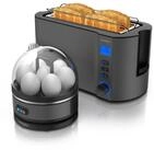 Arendo Fr&uuml;hst&uuml;cks-Set 4-Scheiben Langschlitz Toaster, 7er Eierkocher, Cool...