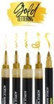 Online Pen Fineliner Gold Lettering, (5x goldene Metallic-Acryl-Stifte, deckend,