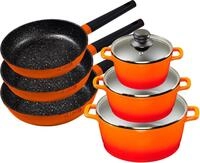 KING Topf-Set Shine Orange, Aluminiumguss (Set, 9-tlg., je 1 Kochtopf mit...