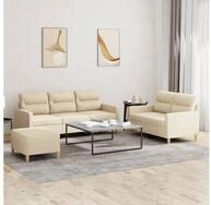 vidaXL Sofa, 3-tlg. Sofagarnitur mit Kissen Creme Stoff
