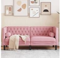 vidaXL Sofa, Chesterfield-Sofa mit Nackenrollen 2-Sitzer Rosa Samt