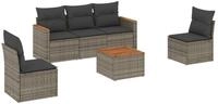 vidaXL Loungeset vidaXL 6-tlg. Garten-Sofagarnitur mit Kissen Grau Poly Rattan