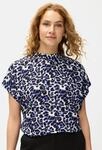 Kurzarmbluse LASCANA, Damen, Gr. 42, blau (blau leo), Web, Obermaterial: 100%