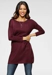 Laura Scott Longpullover Feinstrick mit U-Boot Ausschnitt und seitlichem Schlitz