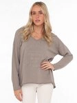 Zwillingsherz "Positive Mind", ausgefranster V-Ausschnitt, Used Look, Langarm,