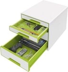 LEITZ Organizer Schubladenbox Wow Cube 4 Schubladen Polystyrol wei&szlig;/gr&uuml;n