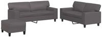 vidaXL Sofa 3-tlg. Sofagarnitur Grau Kunstleder