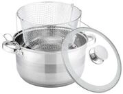4BIG.fun Kochtopf Frittiertopf 6,5 L Edelstahl Induktion Pommestopf, Gusseisen (mit