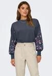 Sweatshirt ONLY "ONLBROOKE L/S O-NECK FLOWER SWT", Damen, Gr. M, blau (ombre blau