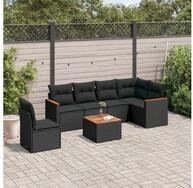 vidaXL Loungeset vidaXL 7-tlg. Garten-Sofagarnitur mit Kissen Schwarz Poly...