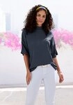 LASCANA Kurzarmshirt mit Stehkragen aus b&uuml;gelfreier Cr&ecirc;pe-Qualit&auml;t