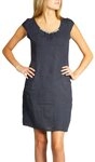 Caspar Sommerkleid SKL018 knielanges Damen Sommer Leinenkleid mit Perlmutt Kn&ouml;pfe