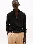 Troyer TOMMY HILFIGER "ESSENTIAL COTTON ZIP MOCK", Herren, Gr. S, schwarz, Strick,