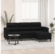 vidaXL Sofa, 3-Sitzer-Sofa mit Hocker Schwarz 180 cm Mikrofasergewebe