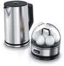 Arendo Fr&uuml;hst&uuml;cks-Set (2-tlg), Edelstahl Wasserkocher 1,5l, 7er Eierkocher,...