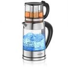 Arendo Wasserkocher aus Glas & Edelstahl, mit Temperatureinstellung und Teesieb,