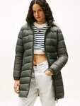 Tommy Jeans Steppmantel TJW ESSENTIAL HOODED DOWN COAT mit Fellimitat, Logostickerei