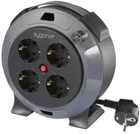Sygonix 4fach Handkabeltrommel, 5 m SY-5806896 Kabeltrommel, mit Reset-Schalter