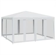 vidaXL Vorzelt 4 x 4 m Partyzelt mit 8 Mesh-Seitenteilen Wei&szlig; 4x4 m HDPE