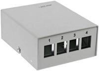 Inline Patchfeld-Dose Aufputz f&uuml;r 4x Keystone RJ45, Metall, lichtgrau RAL7035