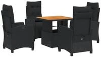vidaXL Garten-Essgruppe 5-tlg. Garten-Essgruppe mit Kissen Schwarz Poly Rattan,