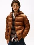 Steppjacke TOMMY JEANS "HOODED LOGO PUFFER", Herren, Gr. S, braun (pecan nut), Web,