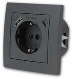 McPower FLAIR Schuko-Steckdose anthraz mit USB-C, m Rahmen USB-Kabel