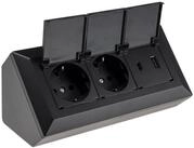 ChiliTec Aufputz-Steckdose 2-fach Steckdosenblock USB-A&C schwarz mit Klappen