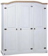 vidaXL Kleiderschrank Mehrzweckschrank Mexiko-Stil Kiefernholz 3 T&uuml;ren Wei&szlig;