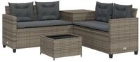vidaXL Gartenlounge-Set Gartensofa in L-Form mit Tisch und Kissen Grau Poly Rattan,
