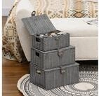 HOMCOM Aufbewahrungskorb 3er-Set Aufbewahrungsboxen mit Deckel und Schnallen