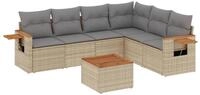 vidaXL Gartenlounge-Set 7-tlg. Garten-Sofagarnitur mit Kissen Beige Poly Rattan,