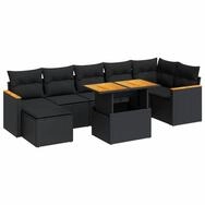 vidaXL Gartenlounge-Set 8-tlg. Garten-Sofagarnitur mit Kissen Schwarz Poly Rattan,