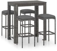 vidaXL Gartenlounge-Set 5-tlg. Gartenbar-Set mit Kissen Poly Rattan Grau, (4-tlg)